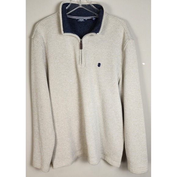 IZOD Men's Beige Quarter Zip Pullover Fleece Sweatshirt Big & Tall - Picture 1 of 10
